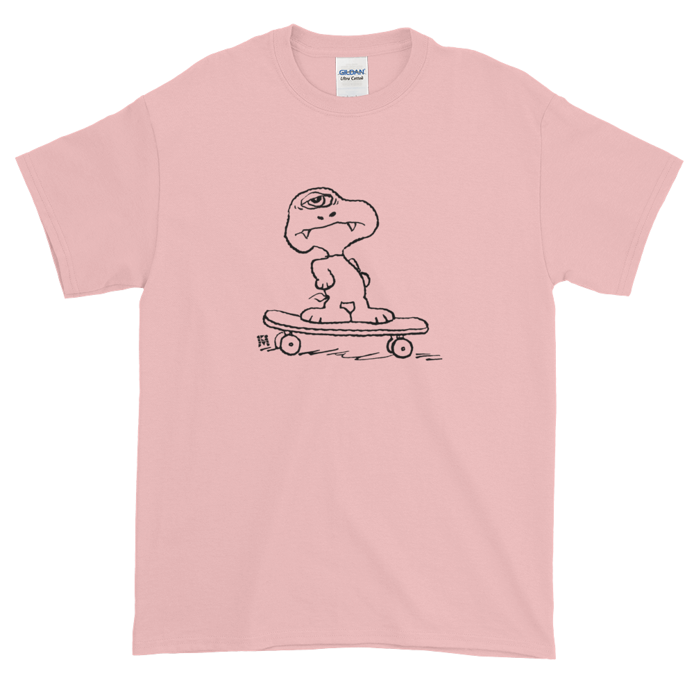 pink skateboarding dog tee shirt hand drawn graphic skateboard streetwear ghoul monster snoopy cartoon peanuts skateboard